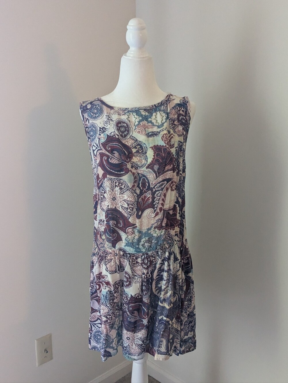 MNG Paisley Sleeveless Drop Waist Dress